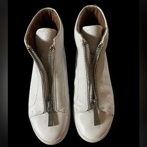 Frye white leather Lena high zip shoes